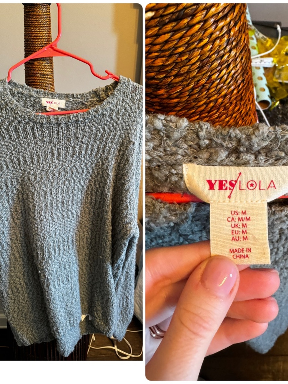 YESLOLA Women's Gray Textured Crewneck Sweater - M